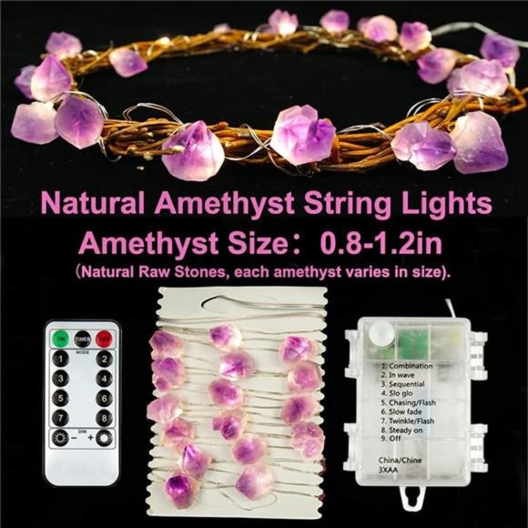 Decorative Lights Plus Amethyst LED String Lights Battery Operated with Remote - Picture 2 of 6